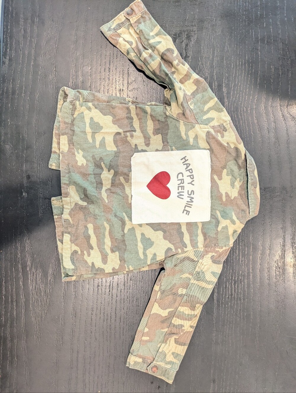 Zara "Happy Smile Crew" Camo Jacket, Size 2/3 - Picture 3 of 5